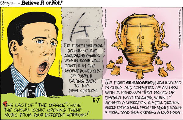 Ripley's Believe It or Not on Sunday June 7, 2020 Comic Strip