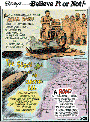 Ripley's Believe It or Not on Friday February 20, 2015 Comic Strip