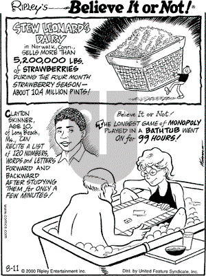 Ripley's Believe It or Not on Friday August 11, 2000 Comic Strip