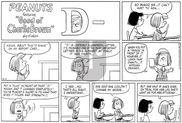 Peanuts on Sunday June 6, 1982 Comic Strip