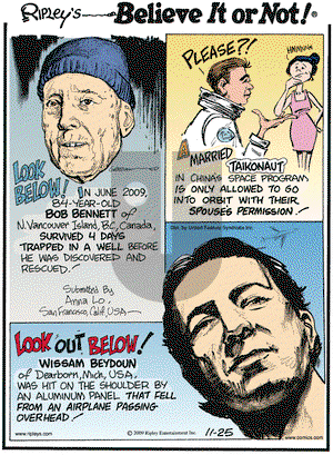 Ripley's Believe It or Not on Wednesday November 25, 2009 Comic Strip
