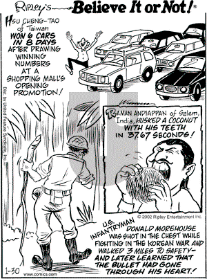 Ripley's Believe It or Not on Wednesday January 30, 2002 Comic Strip