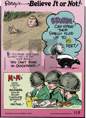 Ripley's Believe It or Not on Saturday January 13, 2018 Comic Strip