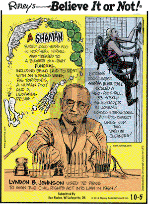 Ripley's Believe It or Not on Wednesday October 5, 2016 Comic Strip
