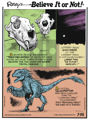 Ripley's Believe It or Not on Friday July 30, 2021 Comic Strip