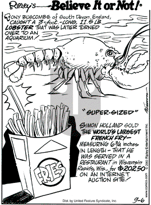 Ripley's Believe It or Not on Saturday September 6, 2003 Comic Strip