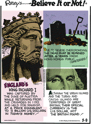 Ripley's Believe It or Not on Friday March 9, 2012 Comic Strip