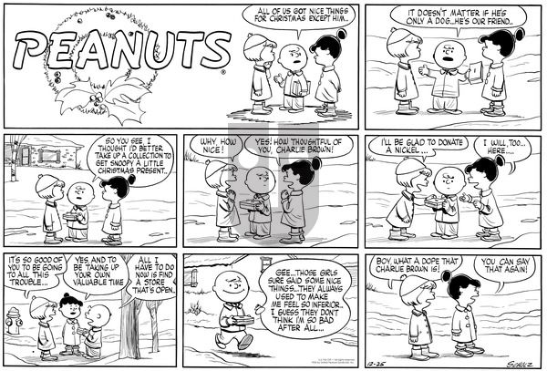 Peanuts on Sunday December 25, 1955 Comic Strip