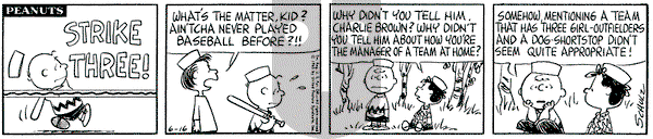 Peanuts on Wednesday June 16, 1965 Comic Strip