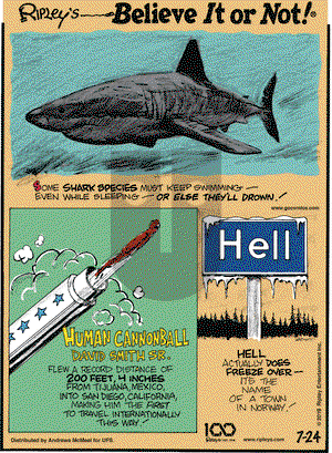 Ripley's Believe It or Not on Wednesday July 24, 2019 Comic Strip