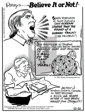 Ripley's Believe It or Not on Friday October 10, 1997 Comic Strip