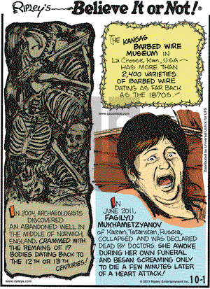 Ripley's Believe It or Not on Saturday October 1, 2011 Comic Strip