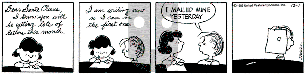 Peanuts on Thursday December 1, 1983 Comic Strip