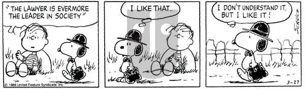 Peanuts on Monday March 27, 1989 Comic Strip