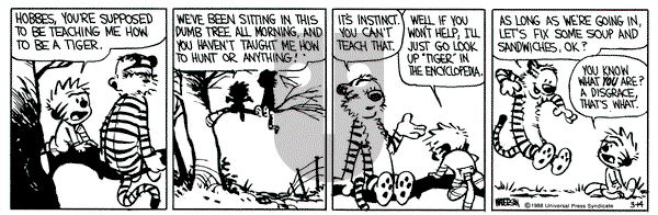 Calvin and Hobbes on Monday March 14, 1988 Comic Strip