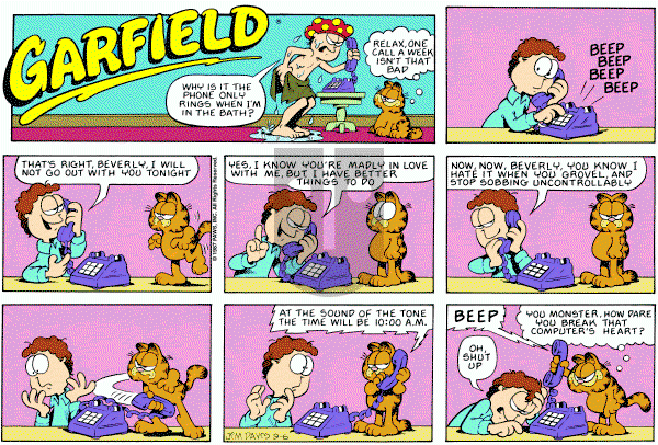 Garfield on Sunday September 6, 1987 Comic Strip