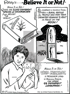 Ripley's Believe It or Not - Thursday August 17, 2000 Comic Strip