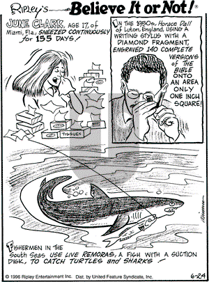 Ripley's Believe It or Not on Monday June 24, 1996 Comic Strip