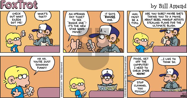 FoxTrot - Sunday December 11, 2016 Comic Strip