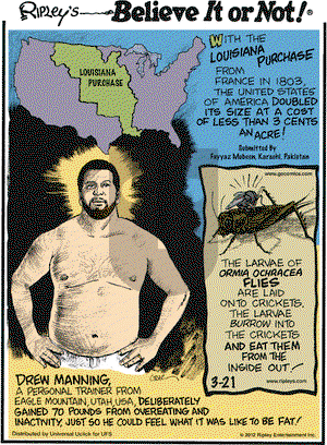 Ripley's Believe It or Not on Wednesday March 21, 2012 Comic Strip