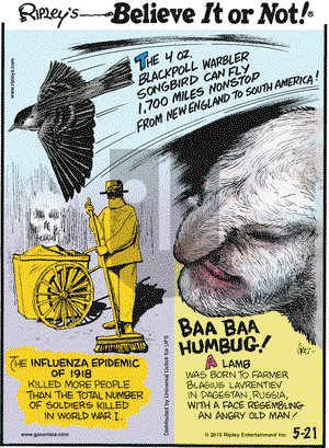 Ripley's Believe It or Not on Thursday May 21, 2015 Comic Strip