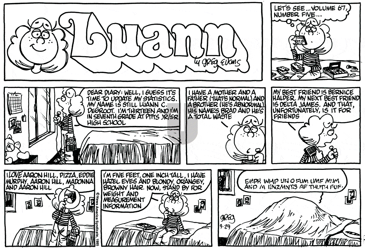 Luann - Sunday September 29, 1985 Comic Strip