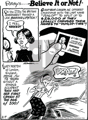 Ripley's Believe It or Not on Thursday February 7, 2002 Comic Strip