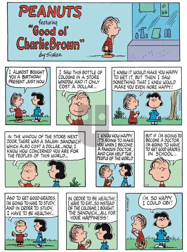 Peanuts on Sunday May 18, 2025 Comic Strip