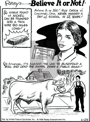 Ripley's Believe It or Not on Tuesday June 25, 1996 Comic Strip