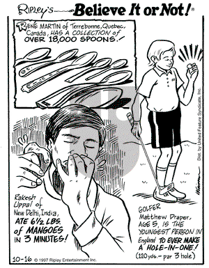 Ripley's Believe It or Not on Thursday October 16, 1997 Comic Strip