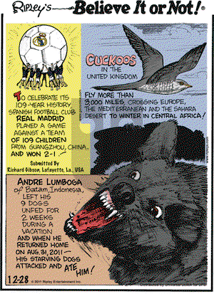 Ripley's Believe It or Not on Wednesday December 28, 2011 Comic Strip