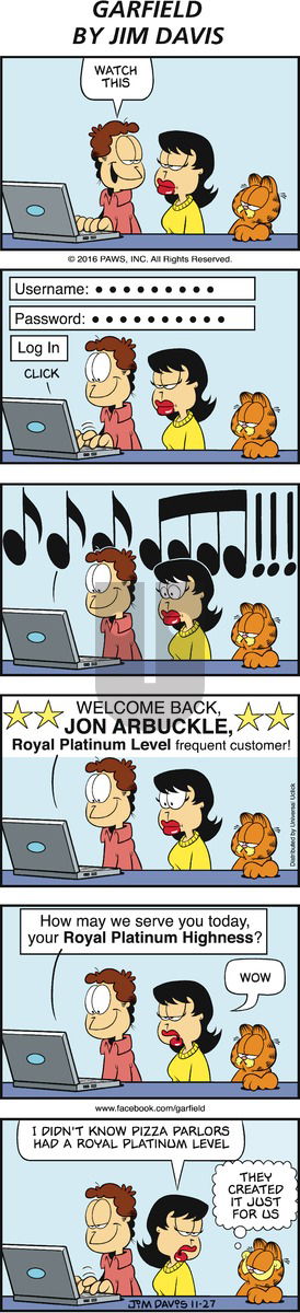 Garfield on Sunday November 27, 2016 Comic Strip