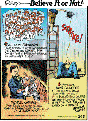 Ripley's Believe It or Not on Monday February 18, 2013 Comic Strip