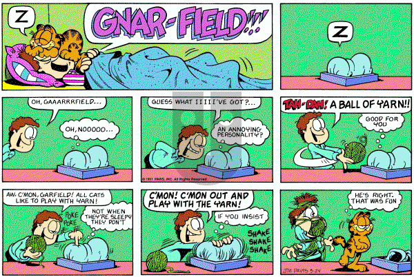 Garfield on Sunday March 24, 1991 Comic Strip