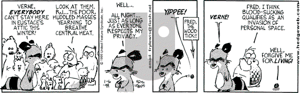 Over the Hedge on Wednesday January 6, 1999 Comic Strip