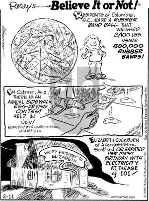 Ripley's Believe It or Not on Monday February 11, 2002 Comic Strip