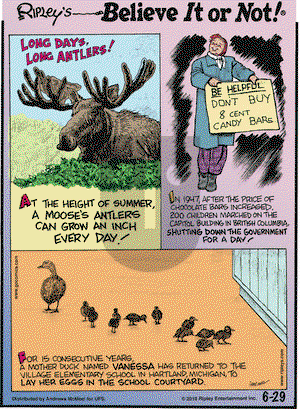 Ripley's Believe It or Not on Friday June 29, 2018 Comic Strip