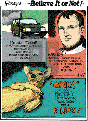Ripley's Believe It or Not on Friday April 27, 2012 Comic Strip