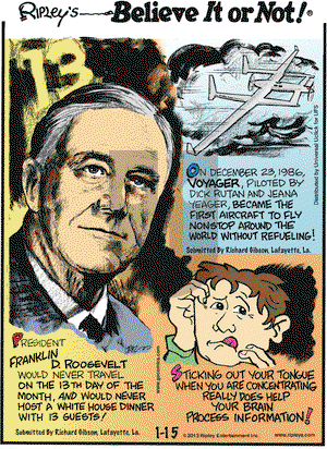 Ripley's Believe It or Not on Tuesday January 15, 2013 Comic Strip