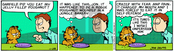 Garfield on Friday November 28, 1986 Comic Strip