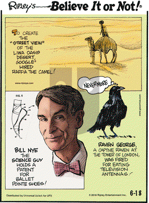 Ripley's Believe It or Not on Saturday June 18, 2016 Comic Strip