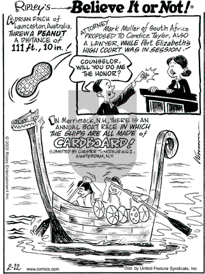 Ripley's Believe It or Not - Tuesday February 12, 2002 Comic Strip