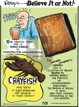 Ripley's Believe It or Not on Thursday July 28, 2016 Comic Strip