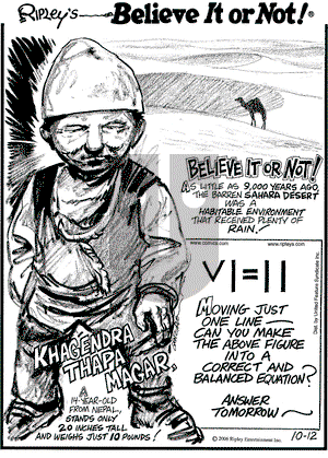 Ripley's Believe It or Not on Thursday October 12, 2006 Comic Strip