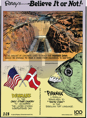 Ripley's Believe It or Not on Thursday February 28, 2019 Comic Strip