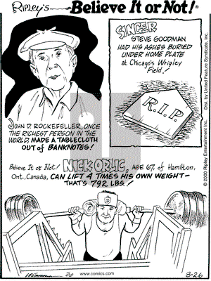 Ripley's Believe It or Not on Saturday August 26, 2000 Comic Strip