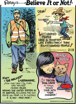 Ripley's Believe It or Not on Tuesday February 19, 2013 Comic Strip
