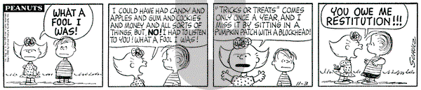 Peanuts - Saturday November 3, 1962 Comic Strip