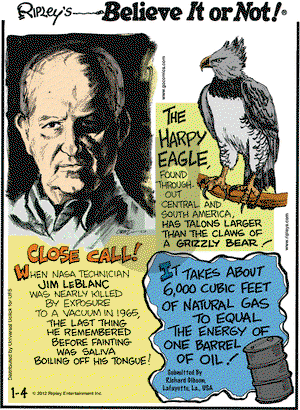Ripley's Believe It or Not on Wednesday January 4, 2012 Comic Strip