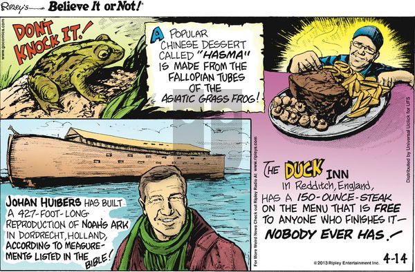Ripley's Believe It or Not on Sunday April 14, 2013 Comic Strip